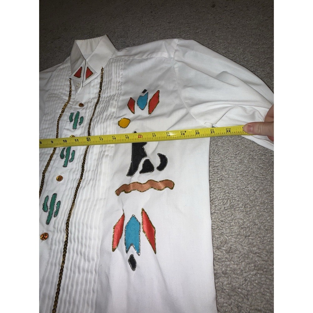 Vintage Hand Painted By Marken Tuxedo Shirt Mens Medium Western Native Boho Luxe - Picture 4 of 7